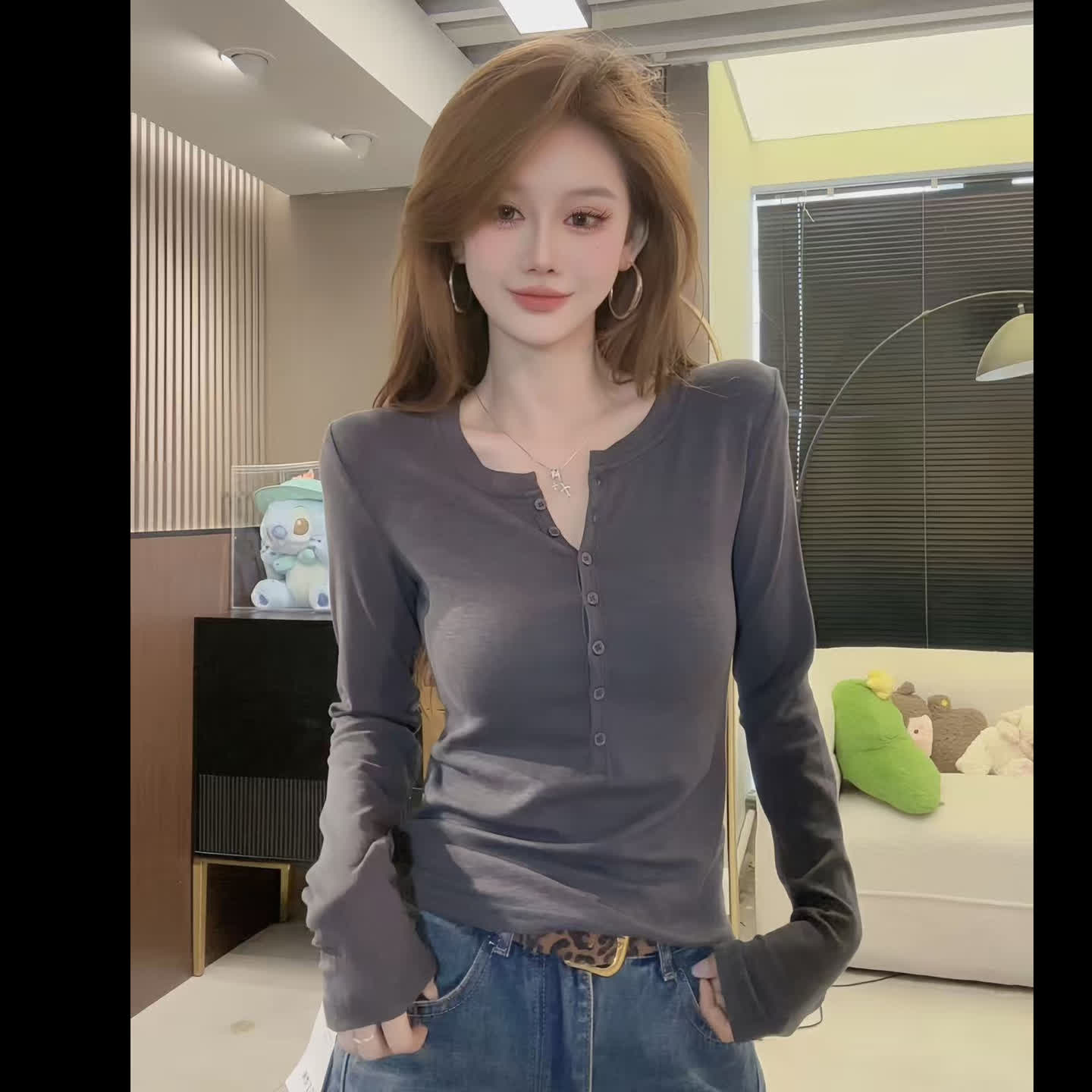 2026秋季韩系休闲圆领半扣长袖T恤女显瘦百搭打底衫 到手价¥35.99