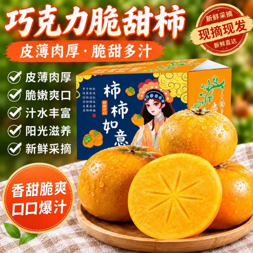 彩箱发货【9.9发净重4.5斤】山西阳丰巧克力脆柿子去皮吃口感更佳 到手价¥9.90