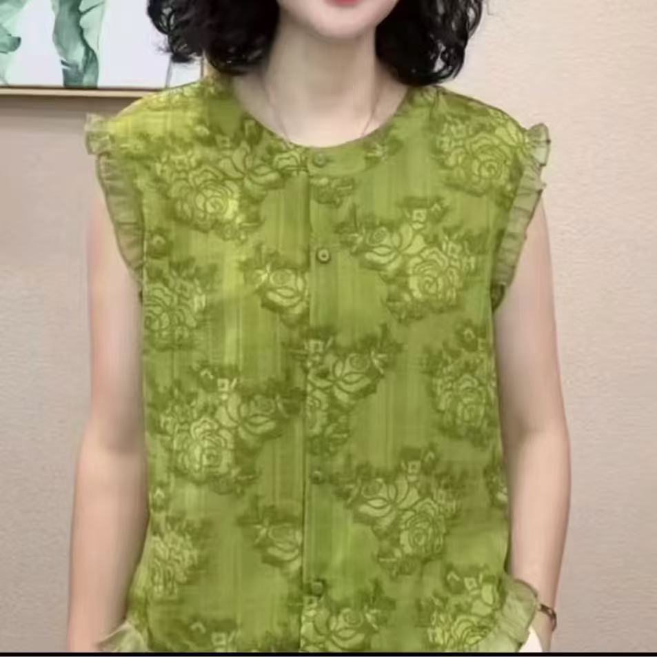 直播同款~2026夏季新款木耳边无袖衬衫时尚减龄妈妈装背心打底衫 到手价¥25.80