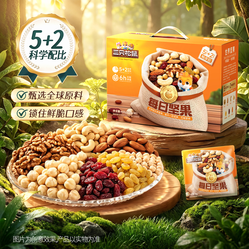 【到手30包】三只松鼠5+2每日坚果畅享款450g箱装独立包装-KS 到手价¥49.90