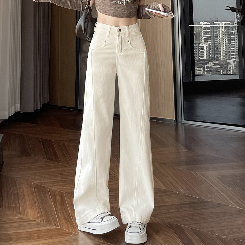 秋季26新款奶白色微喇高腰阔腿裤子女装牛仔裤洋气弹力女新款裤子 到手价¥79.90