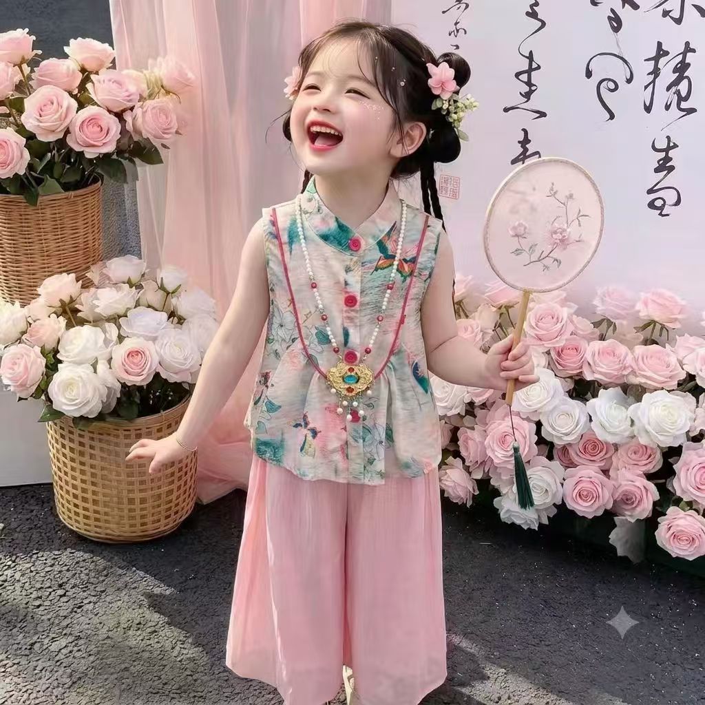 【大清仓】女童夏季马甲阔腿裤套装女童2026国风马甲阔腿裤套装 到手价¥39.90