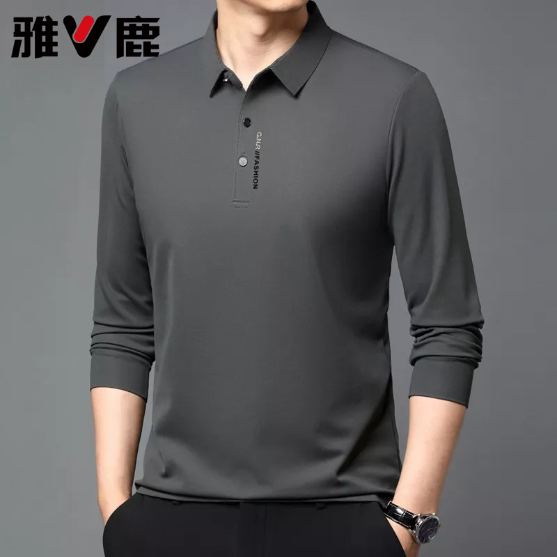 雅鹿长袖t恤春秋季男士纯色翻领polo衫中年休闲商务百搭爸爸上衣 到手价¥39.90