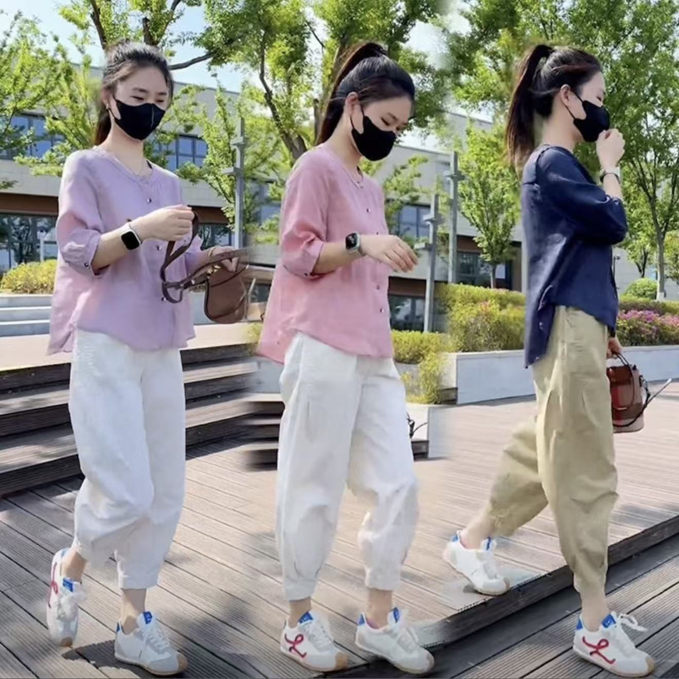 w薄款透气宽松短袖衬衫女夏季新款高级感休闲显瘦裤子套装zy 到手价¥79.90