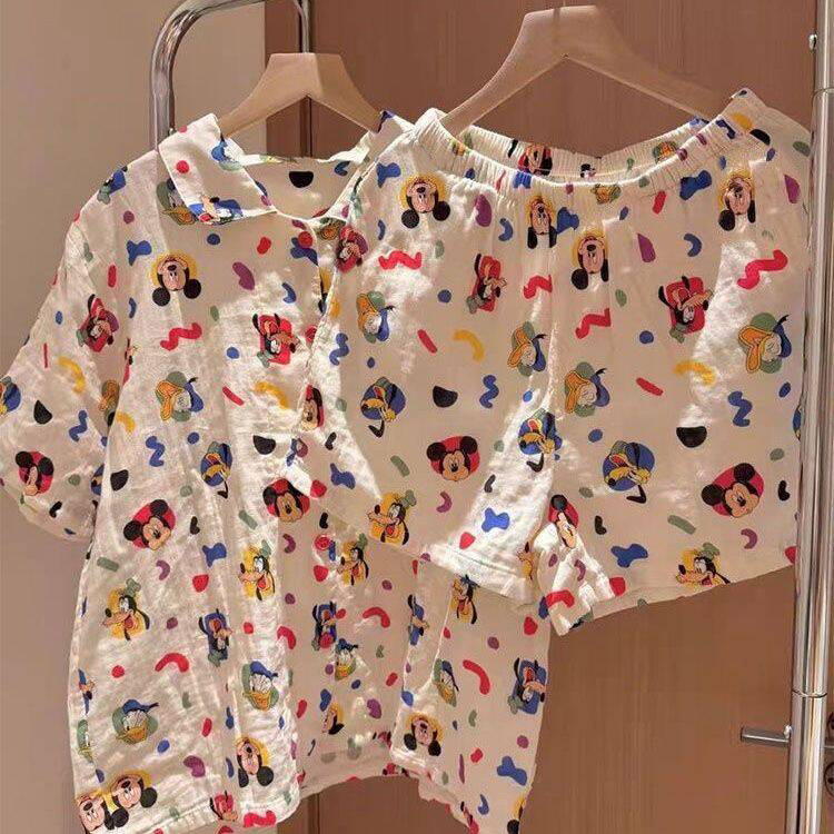 卡通米奇印花睡衣女夏季新款日系可爱宽松短袖短裤少女居家服套装 到手价¥29.80