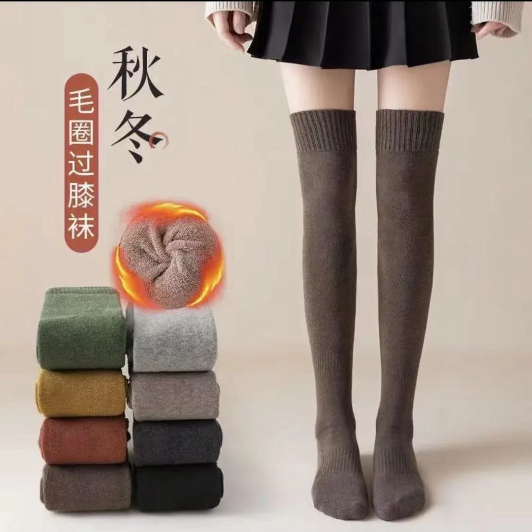 9699#秋冬长筒纯色过膝袜显瘦美塑形袜毛圈保暖袜JJ 到手价¥9.99