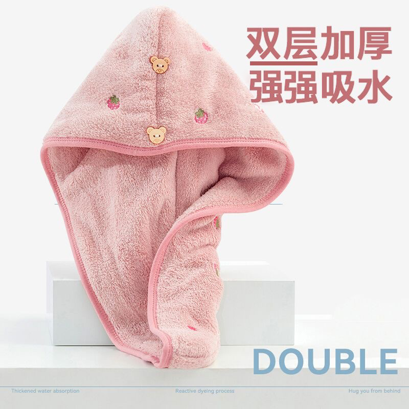 【青睐优选】双层加厚母女款刺绣成人包头巾速干浴帽擦头发神器 图片 2