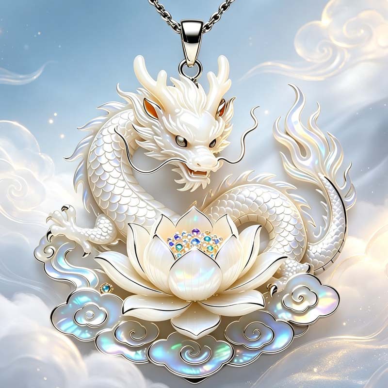 【聚禾】云龙吉祥云坠项链白龙盘莲花新中式守护神灵吊坠 到手价¥99.00