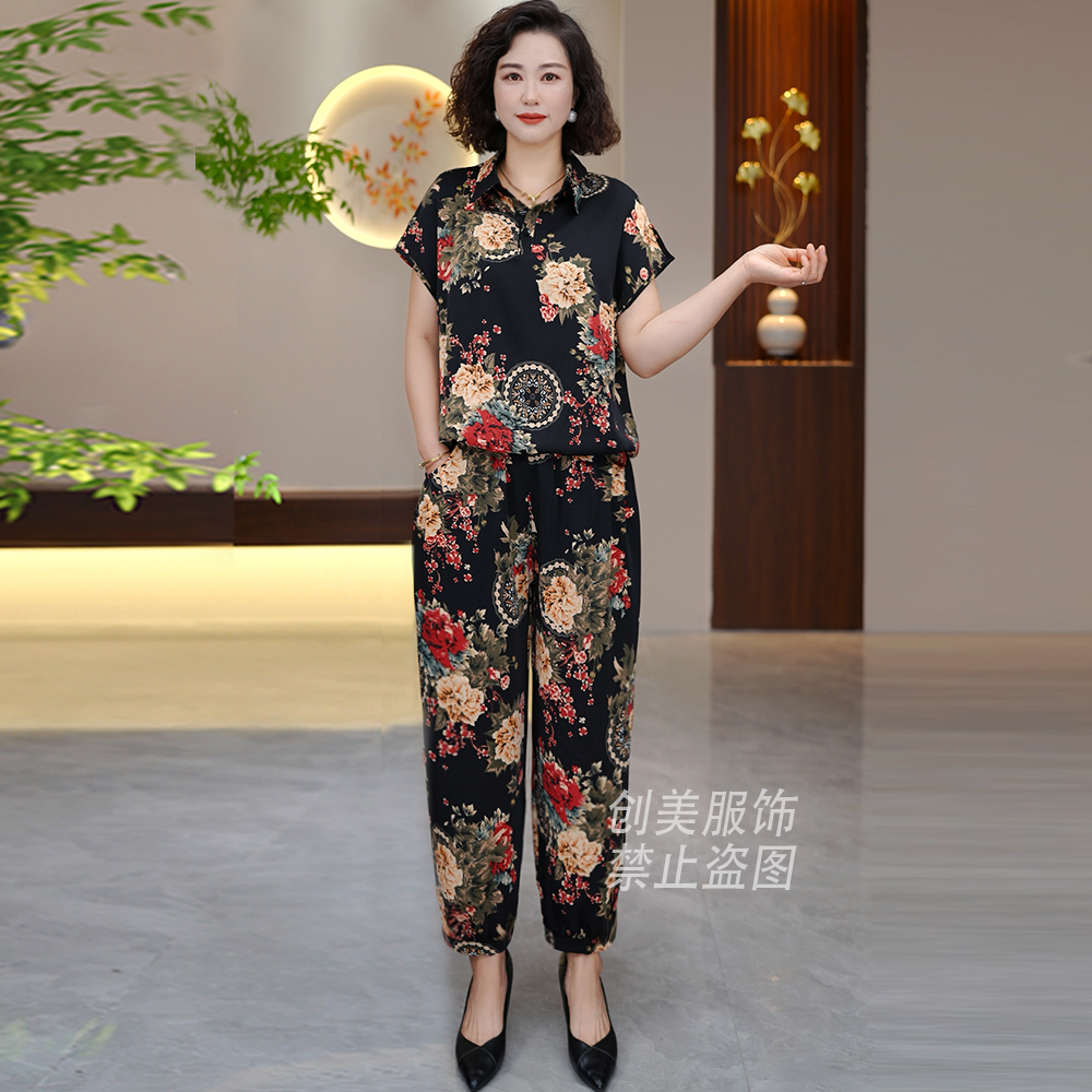 [花创-531款] 新款夏季时尚洋气妈妈装套装气质减龄显瘦薄款 到手价¥69.90