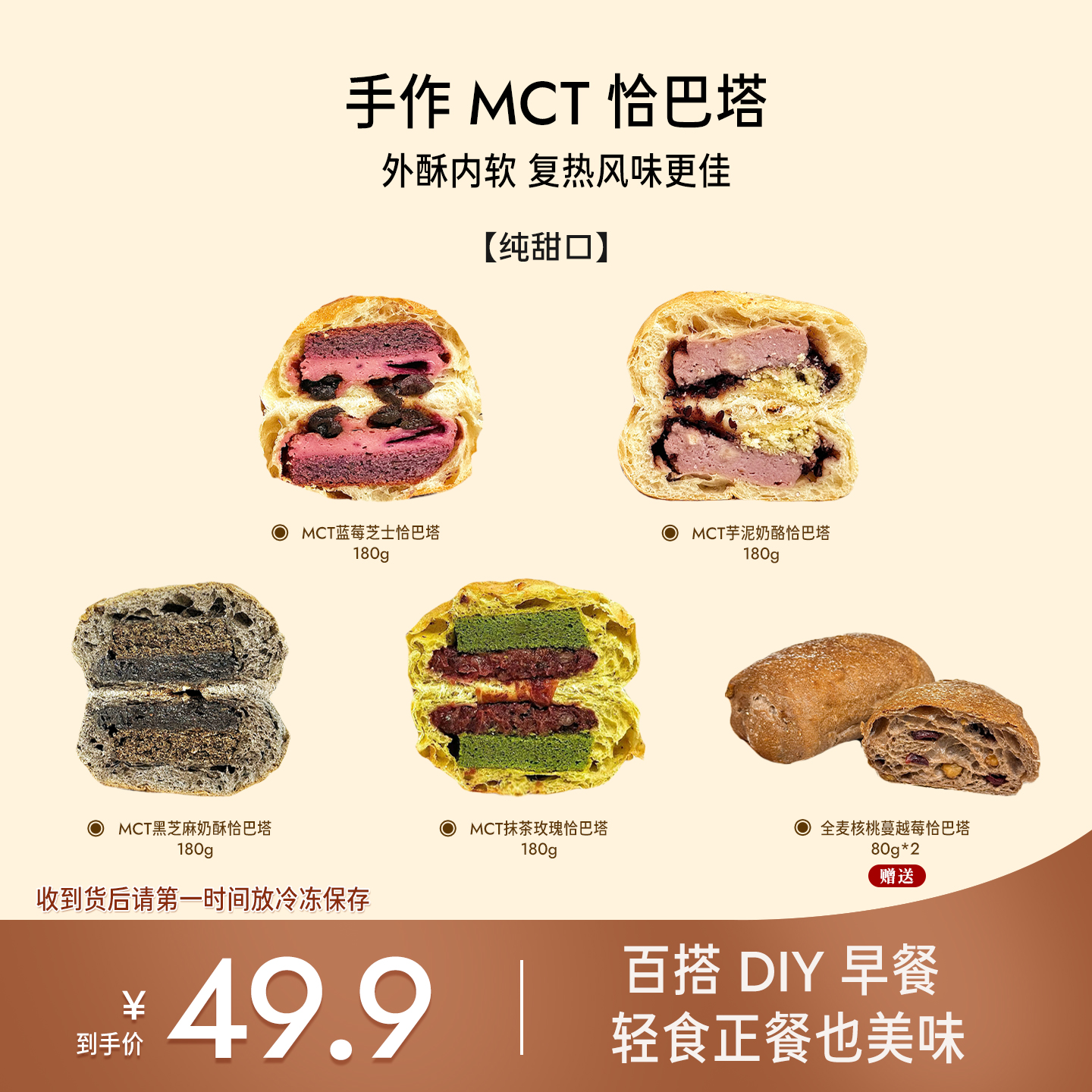 【买4赠2】低卡博士子品牌手作MCT大馅料恰巴塔早餐代餐营养饱腹 到手价¥36.90