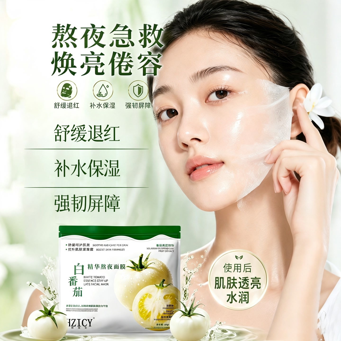 【透亮嫩白】白番茄熬夜焕亮面膜提亮肤色补水保湿去黄气暗沉 图片 3