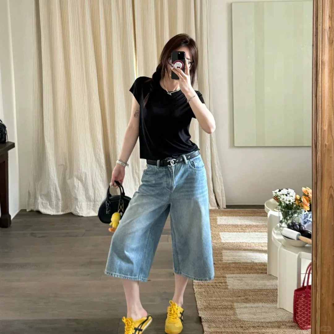 浅色七分阔腿牛仔裤女2026夏季爆款潮流宽松显瘦垂感直筒七分裤子 到手价¥79.90