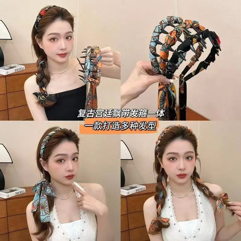 复古宫廷风碎花带齿飘带发箍编发一体式丝巾绑发卡高颅顶发捆头箍 到手价¥13.90