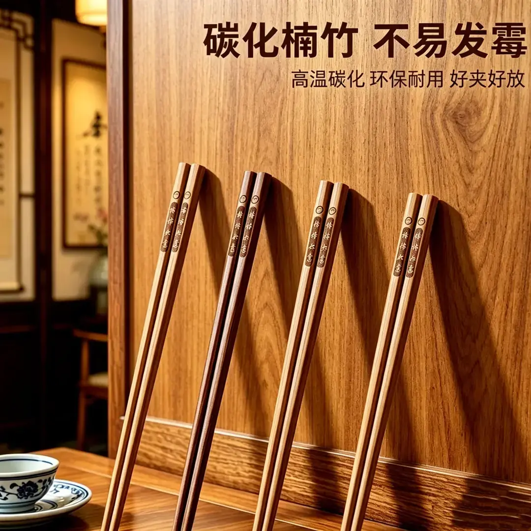 楠竹筷子深度高温碳化高档家用天然楠竹筷防霉无漆无蜡易洗儿童 到手价¥19.90