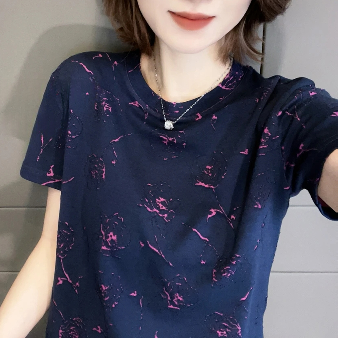时尚重工玫瑰烧花短袖T恤女2026夏季新款设计感修身休闲百搭上衣 到手价¥19.90