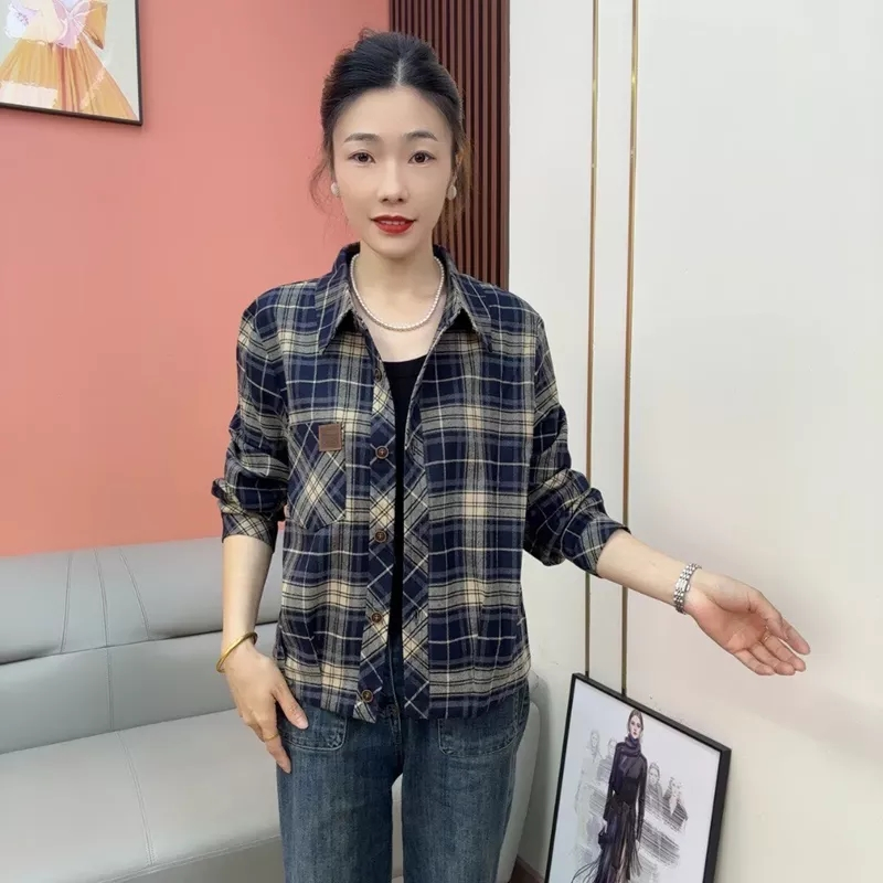 春季新款时尚格子衬衫长袖宽松显瘦气质百搭减龄休闲外 到手价¥69.90