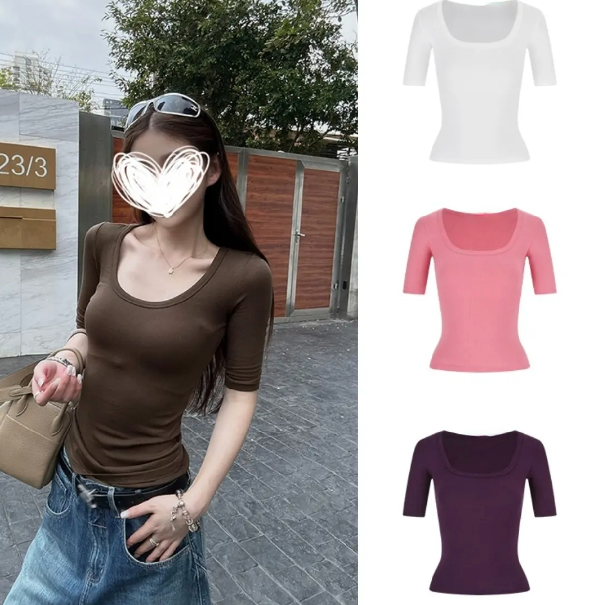 9037秋季修身五分袖正肩T恤女时尚显瘦半袖百搭气质上衣 到手价¥16.99