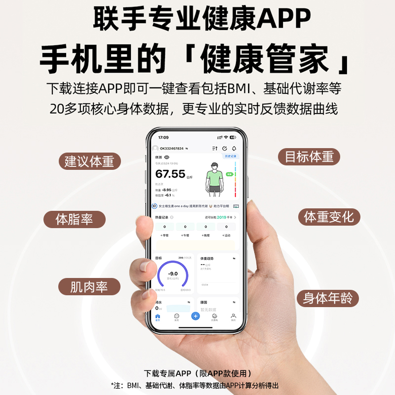 【小美专属】HYUNDAI智能app体脂秤家用精准电子秤宿舍可用 图片 5