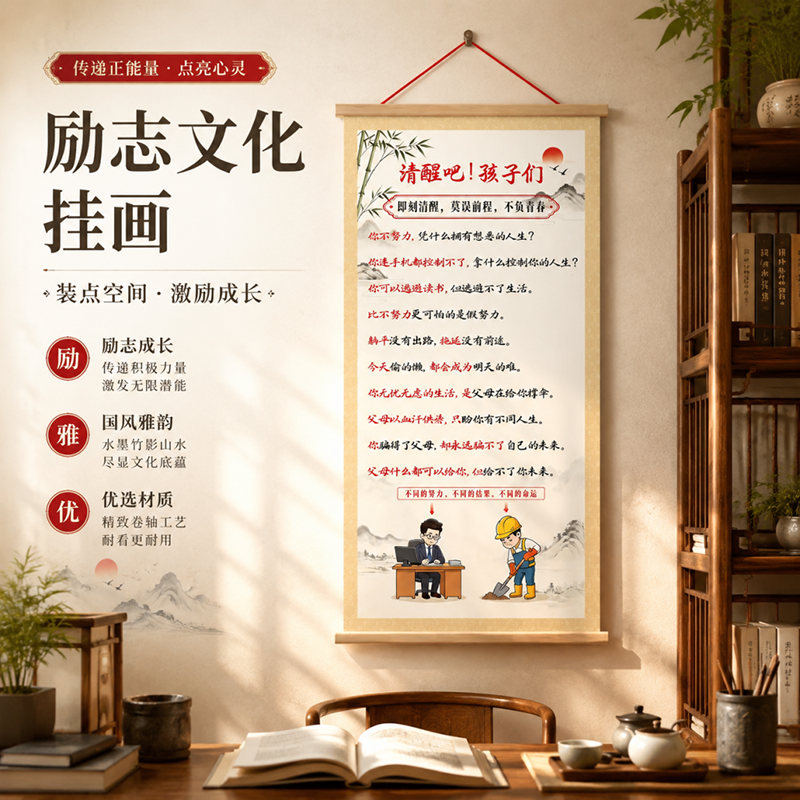 印刷装饰画老师推荐【清醒吧!孩子们】少年励志挂画客厅书房装饰 到手价¥4.88