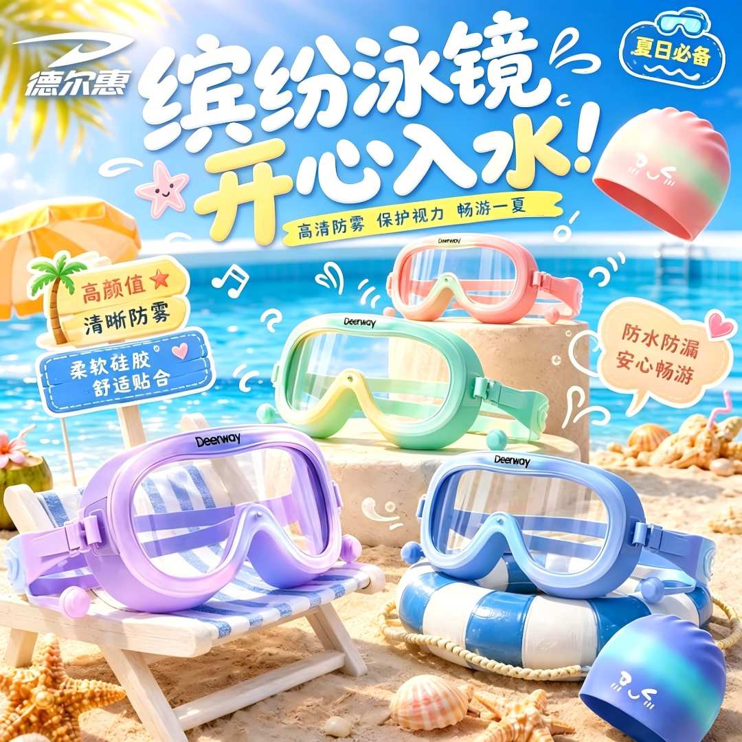 deerway/德尔惠2-18岁儿童大框泳镜防水防雾 到手价¥19.90