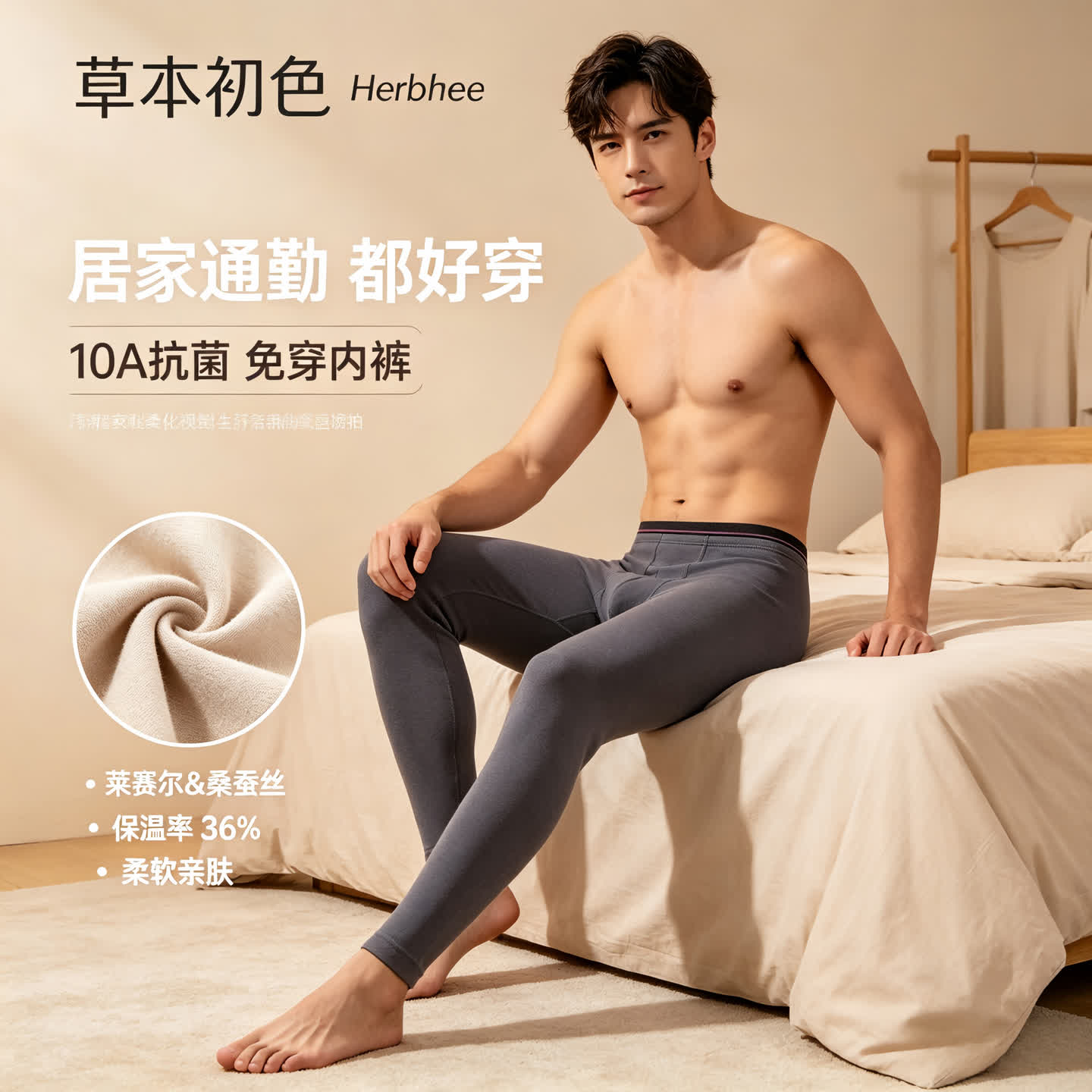 草本初色虫草保暖裤男士款免穿内裤设轻薄防风莱赛尔底裆持久锁温 到手价¥89.90