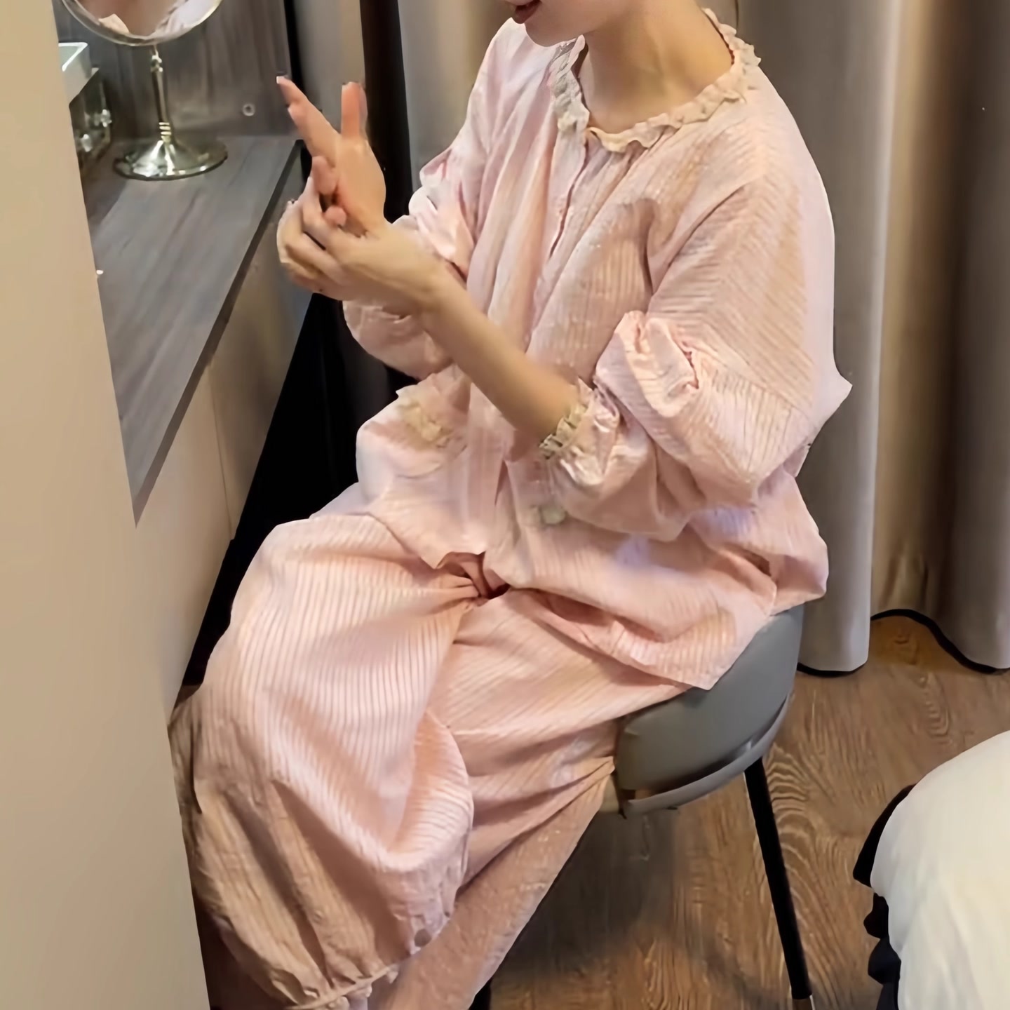 懒惰风女士睡衣春秋款2026新款高档长袖薄款宽松圆领家居服套装 到手价¥79.80