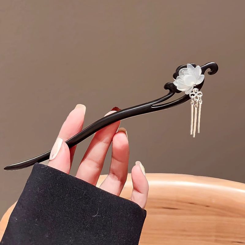 古风莲花檀木发簪女步摇流苏盘发簪子日常百搭高级感发钗配饰 到手价¥3.10