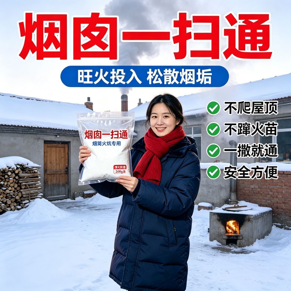 农村烟筒火炕不好烧，别再爬房顶了烟囱一扫通安全瓦解壁内糊硫 到手价¥9.90