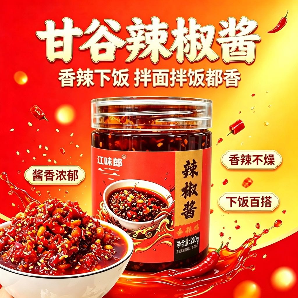 江味郎甘肃天水甘谷辣椒酱鲜辣椒正宗香辣酱浓郁可口每瓶210g 到手价¥23.80